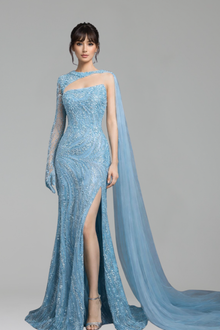 Beaded Pearl Cloak Dress - LAROSABRIDE