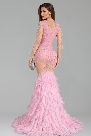 Emerald Crystal Feather Gown - LAROSABRIDE