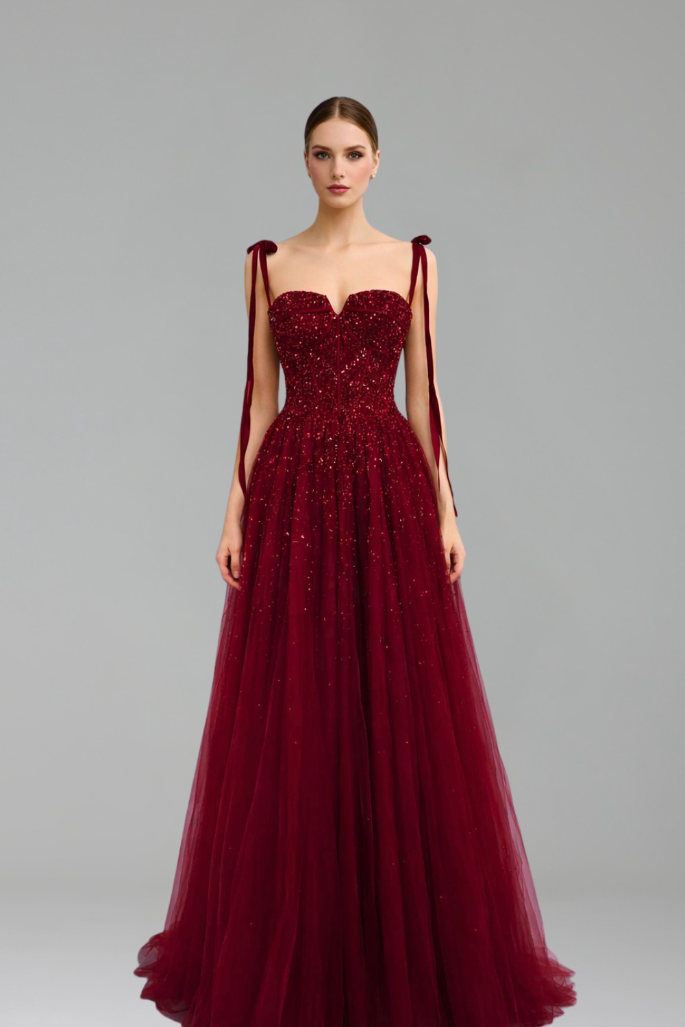 Beaded Spaghetti Strap A-Line Gown - LAROSABRIDE