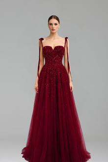 Beaded Spaghetti Strap A-Line Gown - LAROSABRIDE