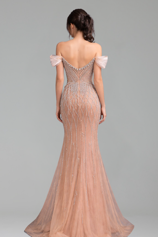 Off-Shoulder Beaded Tassel Gown