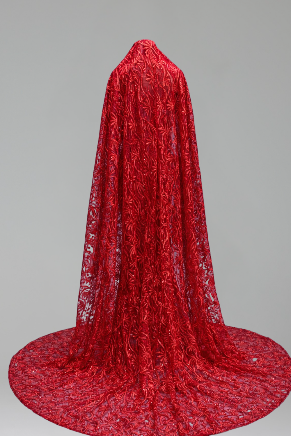 Red Lace Cape Mermaid Gown - LAROSABRIDE
