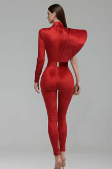 Velvet Asymmetric Cutout Statement Jumpsuit - LAROSABRIDE