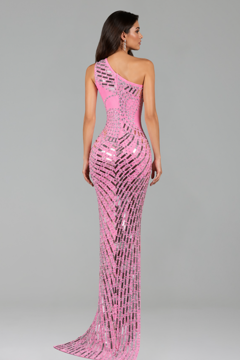 Crystal One-Shoulder Slit Dress - LAROSABRIDE