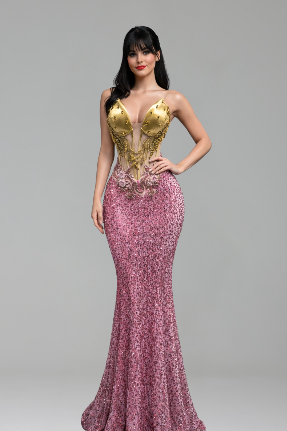 Beaded Illusion Mermaid Evening Gown - LAROSABRIDE