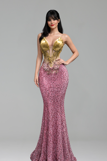 Beaded Illusion Mermaid Evening Gown - LAROSABRIDE