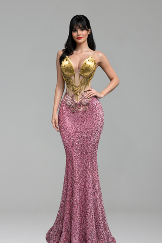 Beaded Illusion Mermaid Evening Gown - LAROSABRIDE