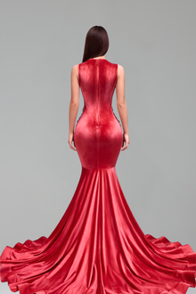 Beaded Illusion Satin Mermaid Gown - LAROSABRIDE