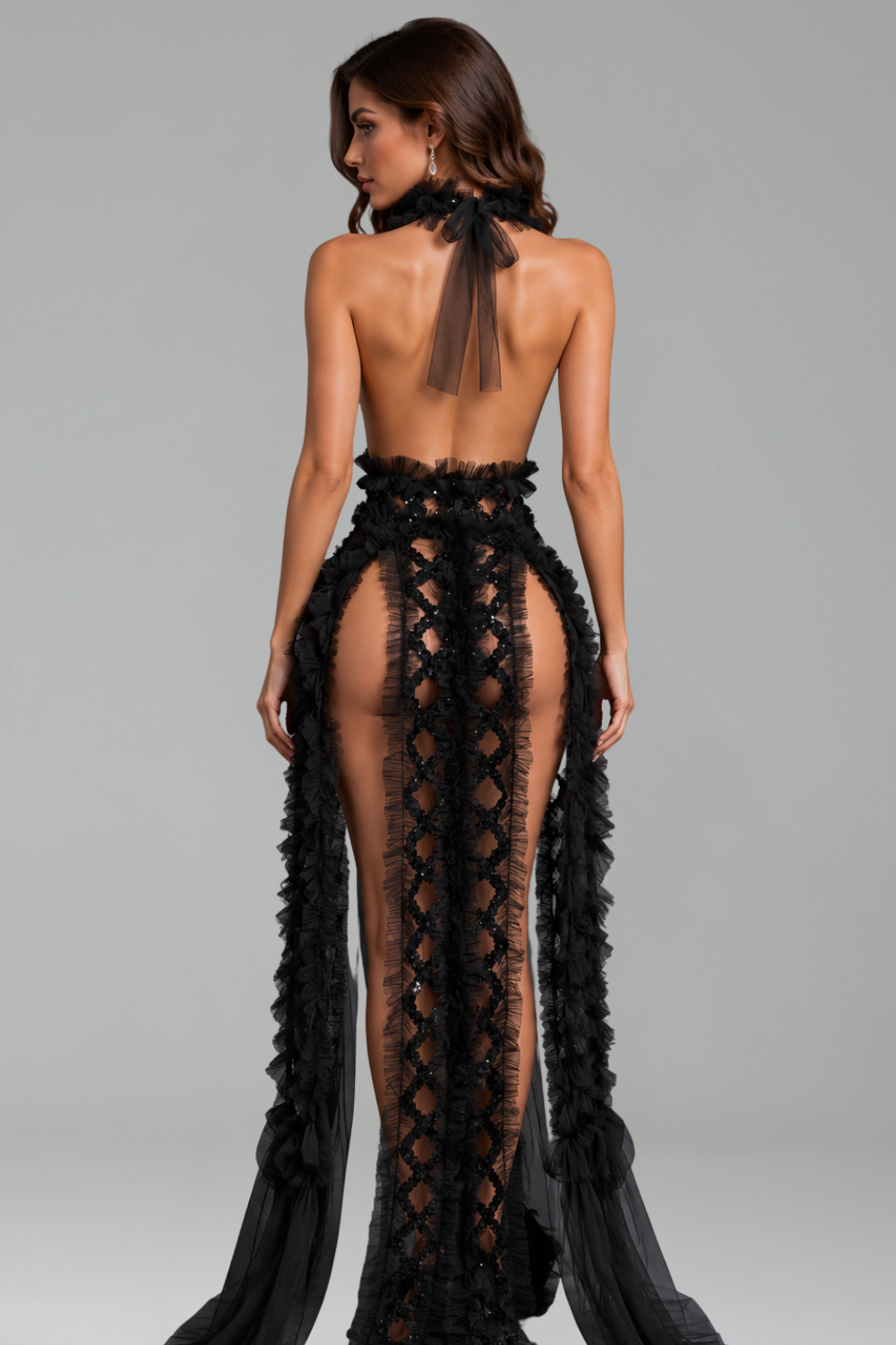 Dramatic Ruffled Illusion Gown - LAROSABRIDE