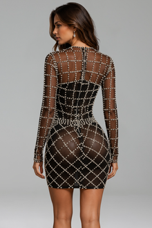 Pearl Embellished Sheer Mini Dress - LAROSABRIDE