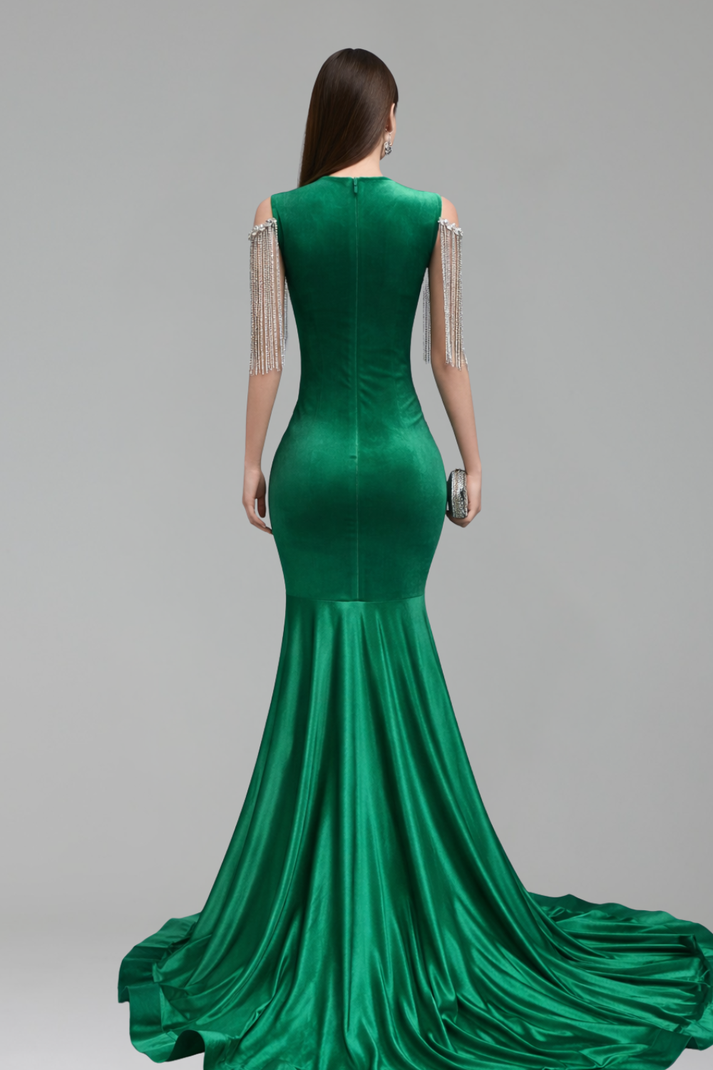 Asymmetric Beaded Fringe Mermaid Gown - LAROSABRIDE