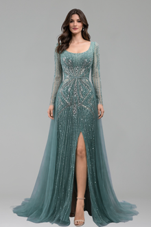 Beaded Mermaid Overskirt Split Gown - LAROSABRIDE
