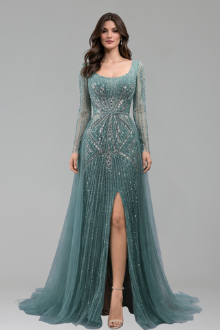 Beaded Mermaid Overskirt Split Gown - LAROSABRIDE