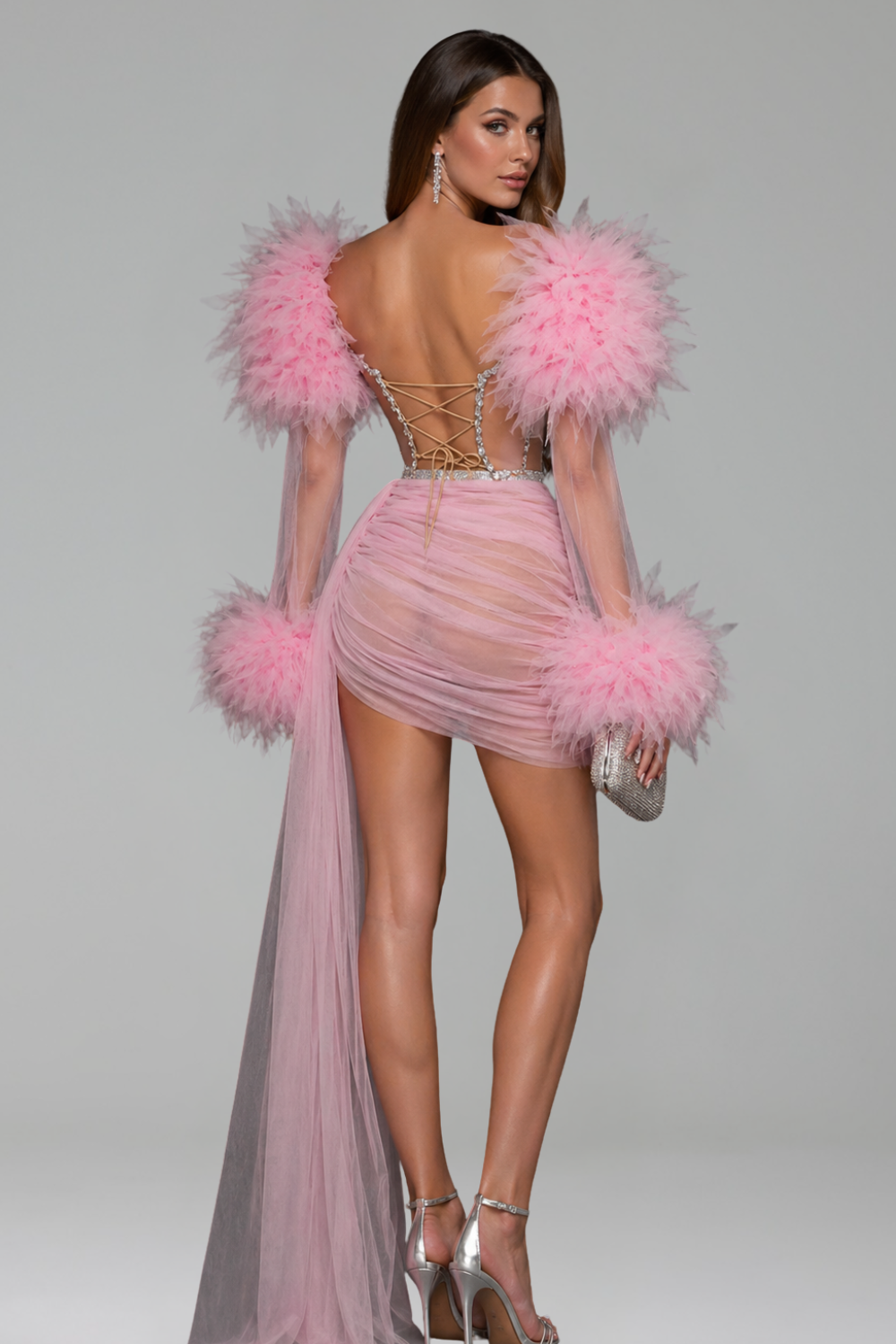 Feathered Sheer Draped Mini - LAROSABRIDE