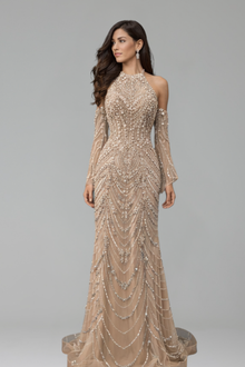 Halter Beaded Mermaid Evening Dress - LAROSABRIDE