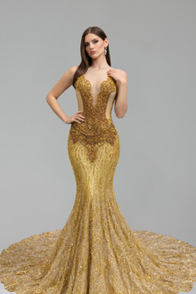 Illusion Beaded Mermaid Train Gown - LAROSABRIDE