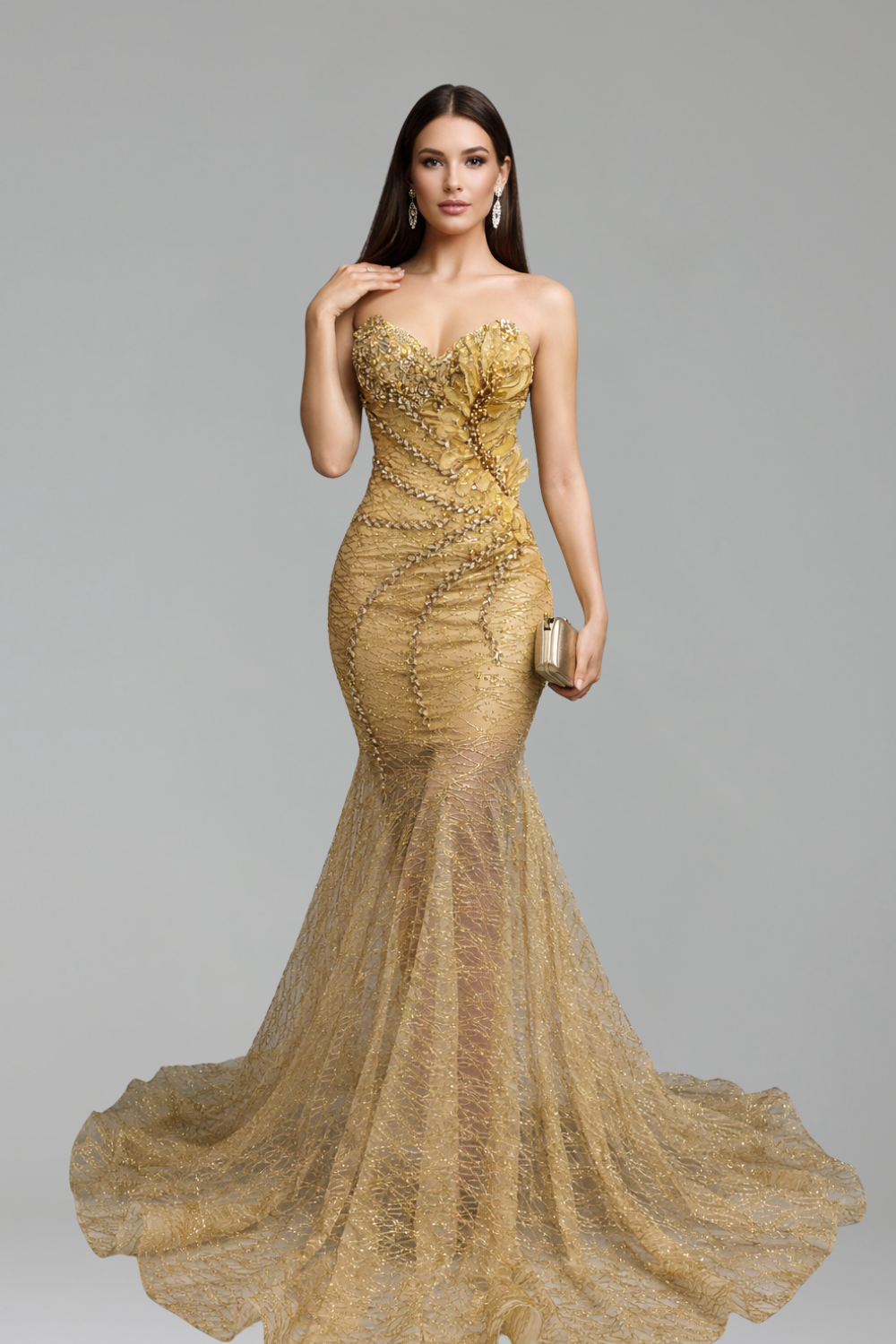 Strapless Embellished Mermaid Lace Gown - LAROSABRIDE