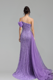 One Shoulder Beaded Mermaid Dress - LAROSABRIDE