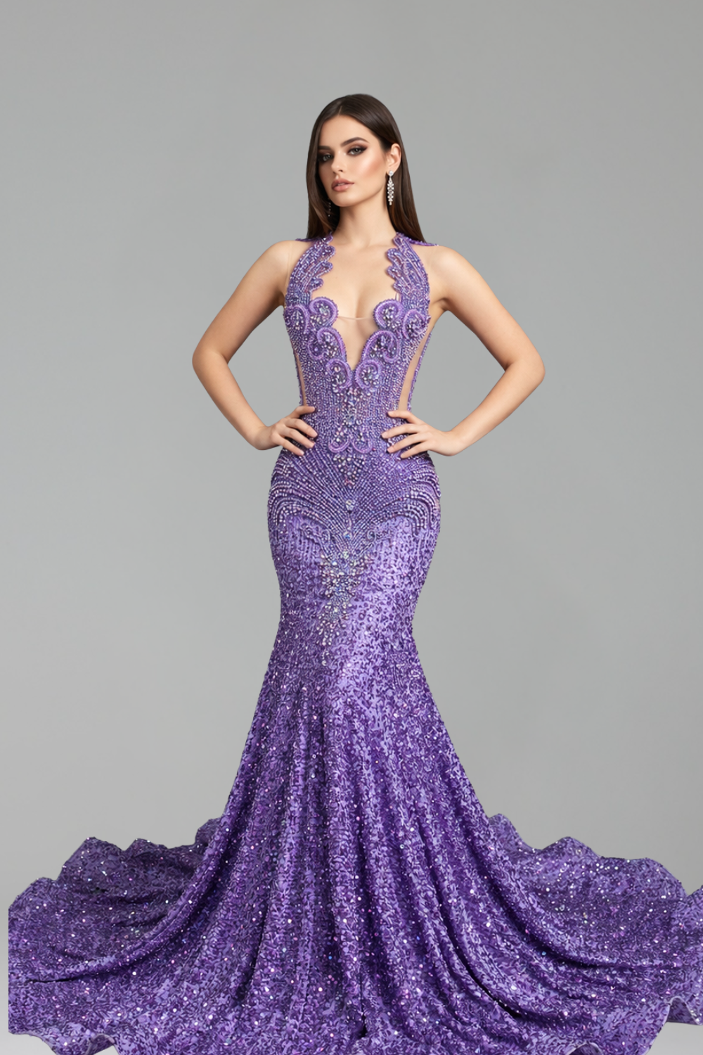 Halter Illusion Sequin Mermaid Gown - LAROSABRIDE