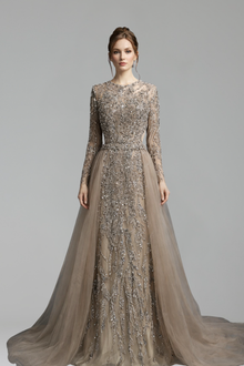 Beaded Mermaid Dress with Tulle Overskirt-Larosabride