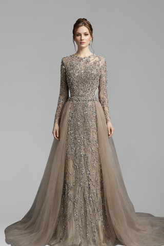 Beaded Mermaid Dress with Tulle Overskirt-Larosabride
