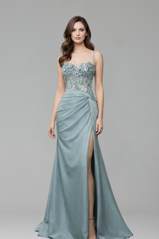 Sequin Spaghetti-Slit Dress