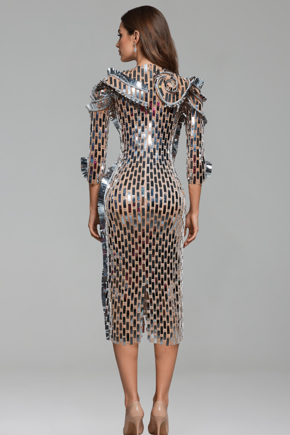 Abstract Mirror Embellished Bodycon Dress - LAROSABRIDE