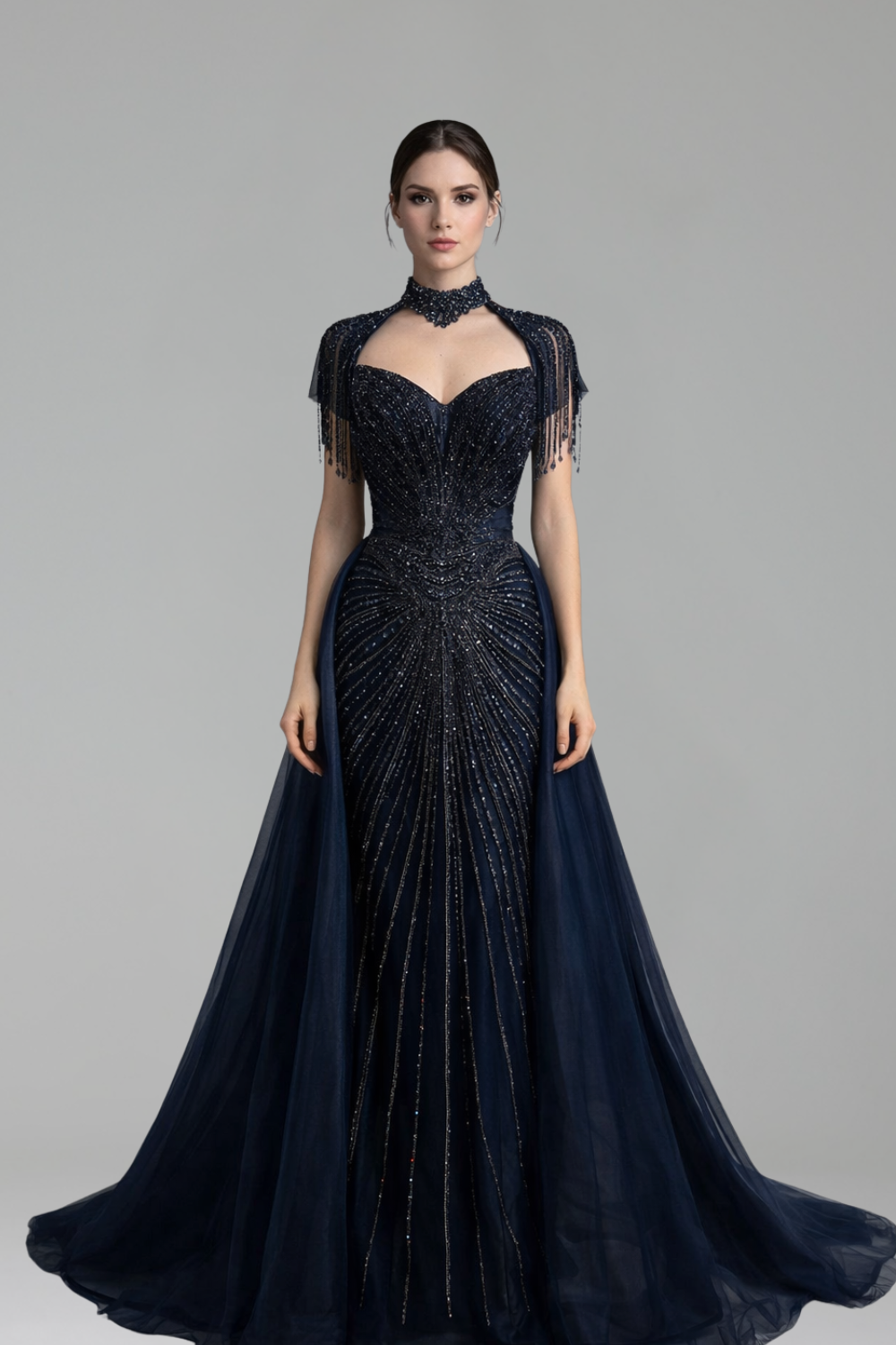 Beaded Tassel Overskirt Gown - LAROSABRIDE