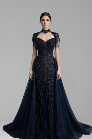 Beaded Tassel Overskirt Gown - LAROSABRIDE