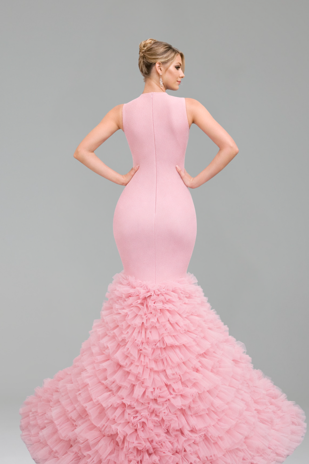Appliqu� Bodice Ruffled Mermaid Gown - LAROSABRIDE