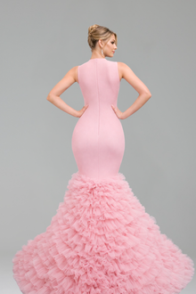 Appliqu� Bodice Ruffled Mermaid Gown - LAROSABRIDE