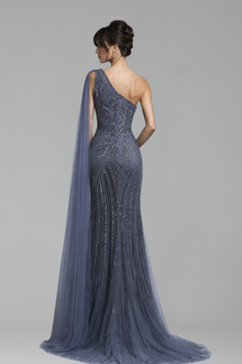 Beaded One Shoulder Mermaid Dress - LAROSABRIDE