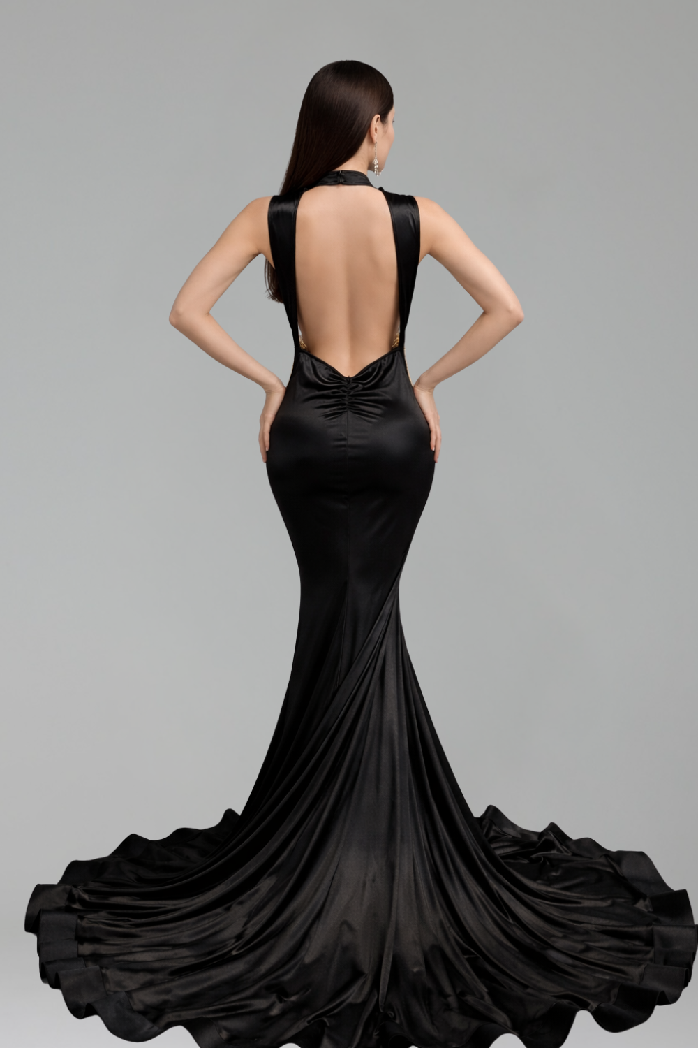 Beaded Halter Mermaid Gown with Train - LAROSABRIDE