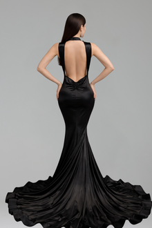 Beaded Halter Mermaid Gown with Train - LAROSABRIDE