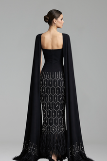 Cape-Detail Beaded Column Dress-Larosabride
