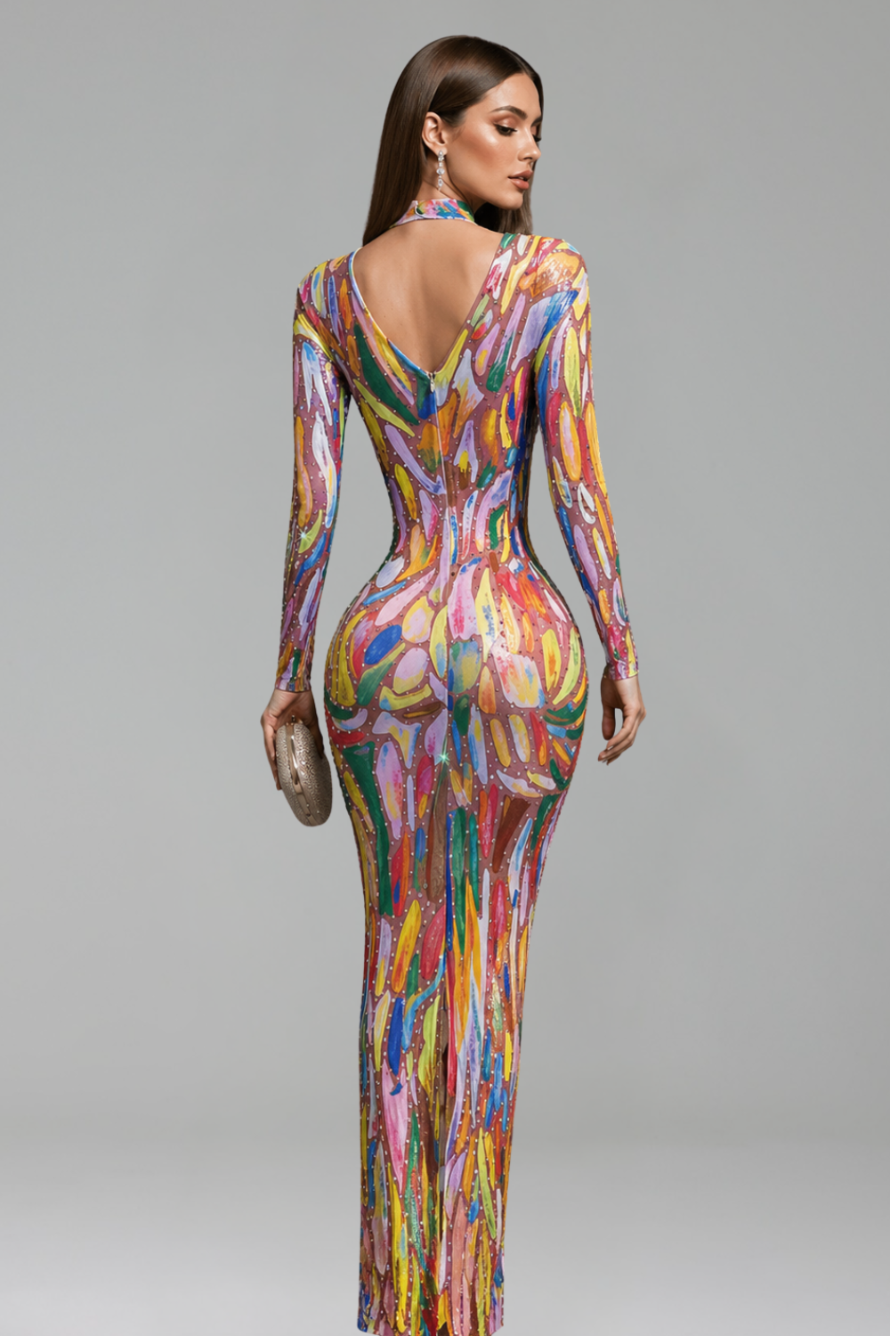 Abstract Mosaic Bodycon Midi Dress - LAROSABRIDE