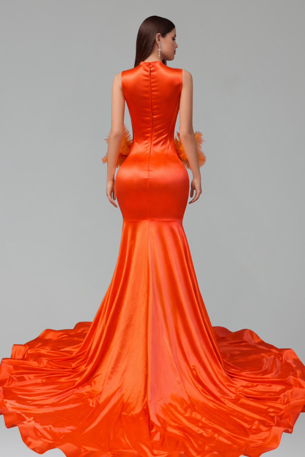 Feathered Embellished Mermaid Gown - LAROSABRIDE