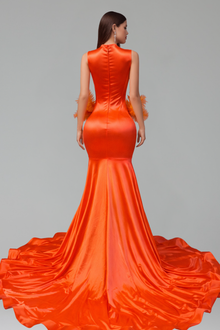 Feathered Embellished Mermaid Gown - LAROSABRIDE