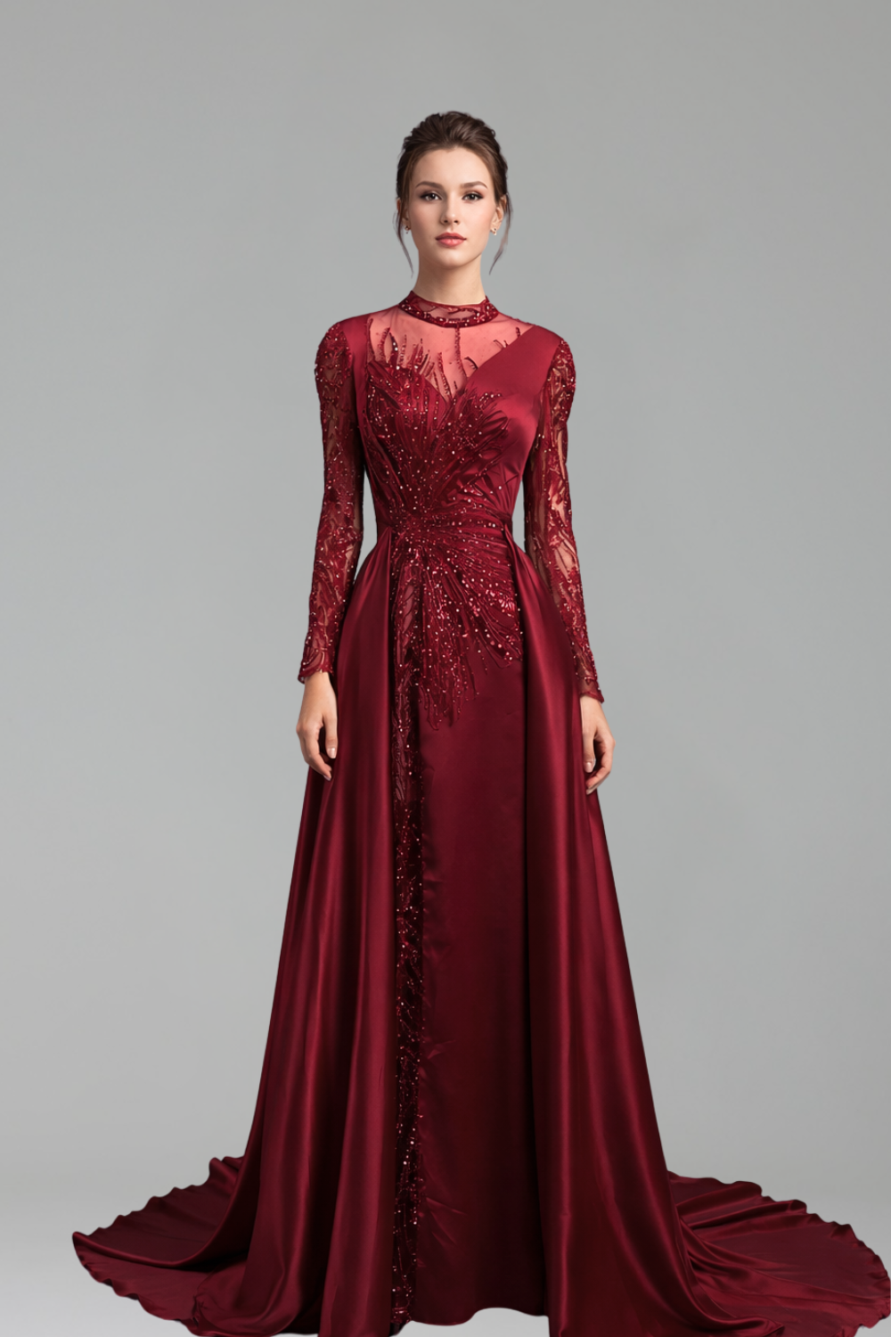 Lace Beaded Satin Mermaid Dress-Larosabride