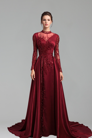 Lace Beaded Satin Mermaid Dress-Larosabride