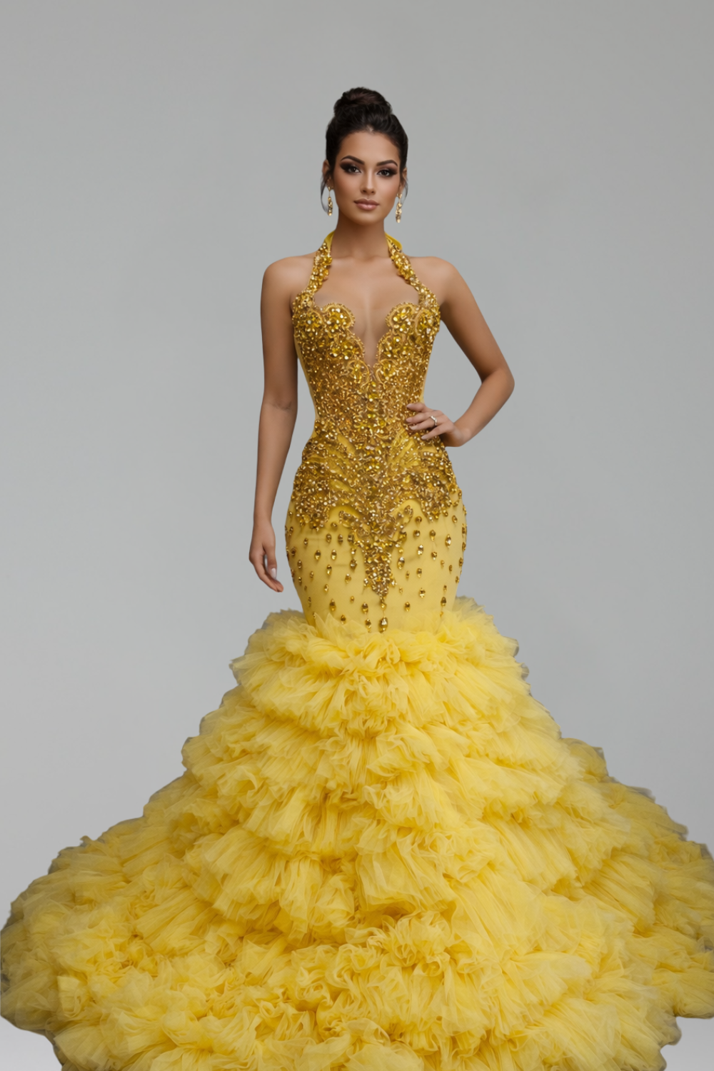Strapless Beaded Tulle Evening Dress - LAROSABRIDE