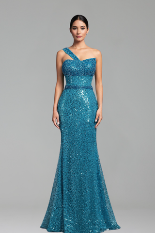 One-Shoulder Beaded Mermaid Dress