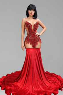 Appliqu� Illusion Mermaid Evening Gown - LAROSABRIDE