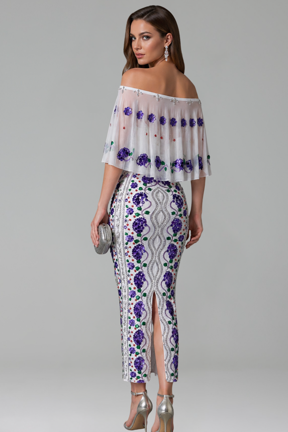 Embroidered Off Shoulder Midi Dress - LAROSABRIDE