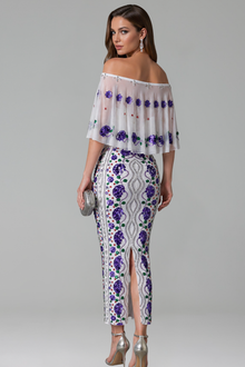 Embroidered Off Shoulder Midi Dress - LAROSABRIDE