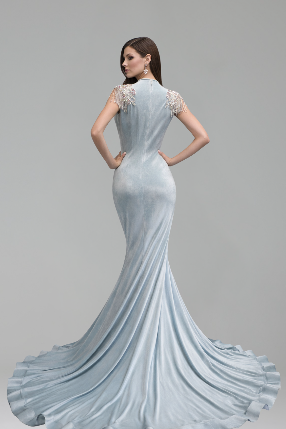 Embellished Velvet Mermaid Evening Gown - LAROSABRIDE