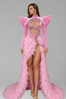 Golden Feather Illusion Gown - LAROSABRIDE