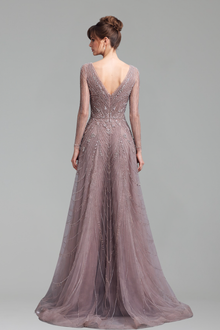 V Neck Beaded A-Line Dress - LAROSABRIDE