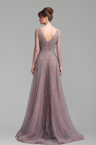 V Neck Beaded A-Line Dress - LAROSABRIDE