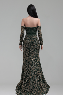 Off Shoulder Beaded Slit Dress - LAROSABRIDE